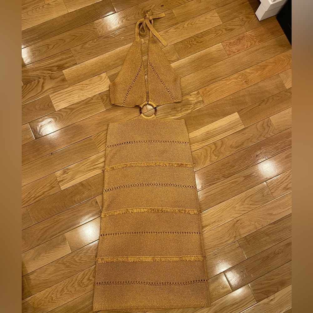 zara gold halter cutout dress